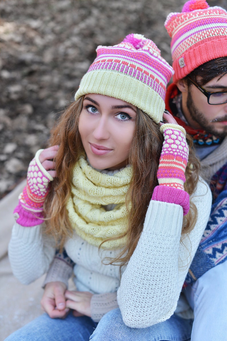 Colorful hat Maching hats for her and him Knitted merino wool caps Two Knitted Beanies Valentines gift Cute Love Couples Caps