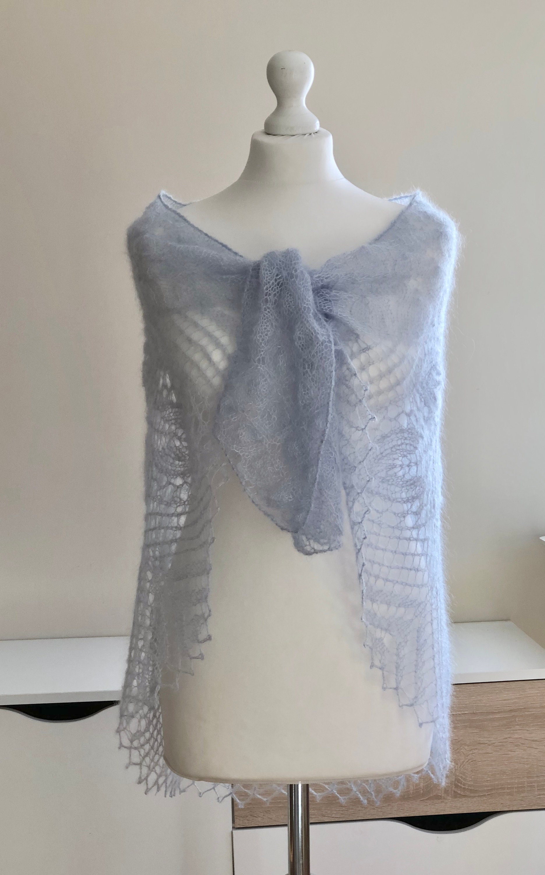 Wedding Mohair Wrap, Knitted Gray Shawl, Wedding Lace Shawl, Bride