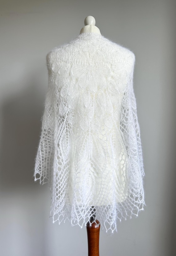 Knitted Wedding Mohair Shawl, Ivory Mohair Wrap, Bridal Wrap