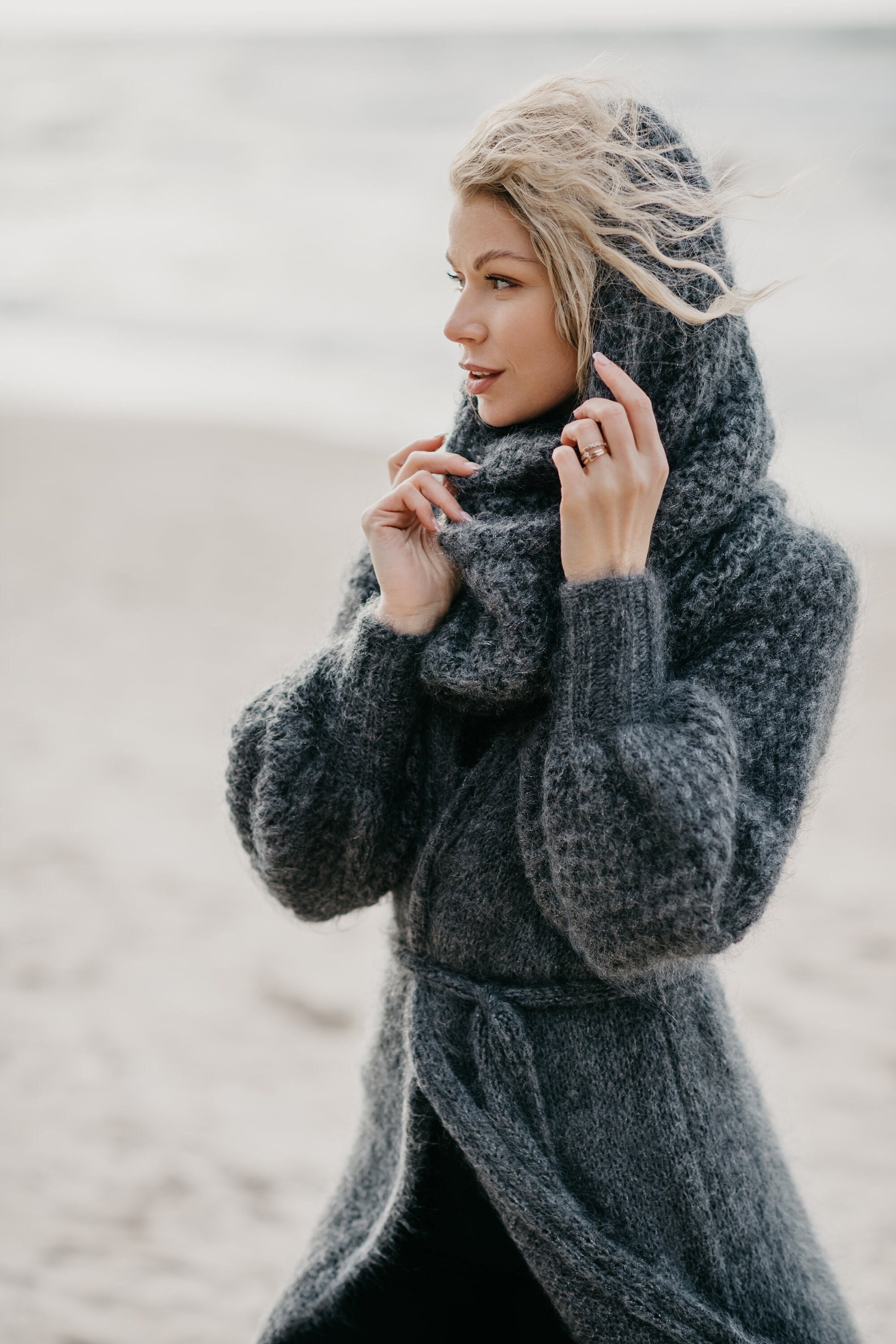 Grey Mohair Cardigan, Chunky Cardigan, Hand Knitted Mohair Grey Mohair Cardigan, Chunky Cardigan, Hand Knitted Mohair