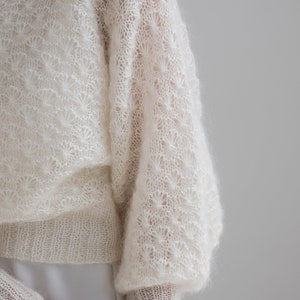 Off white mohair wedding sweater, ivory bridal silk mohair jumper, puff sleeves mohair sweater, mohair ivory cover up image 6