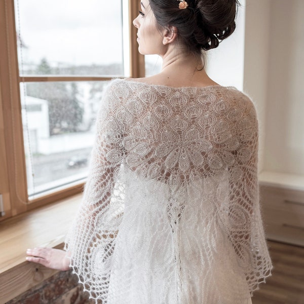 Wedding mohair wrap, knitted gray shawl, wedding lace shawl, bride mohair stola, grey mohair cover up,