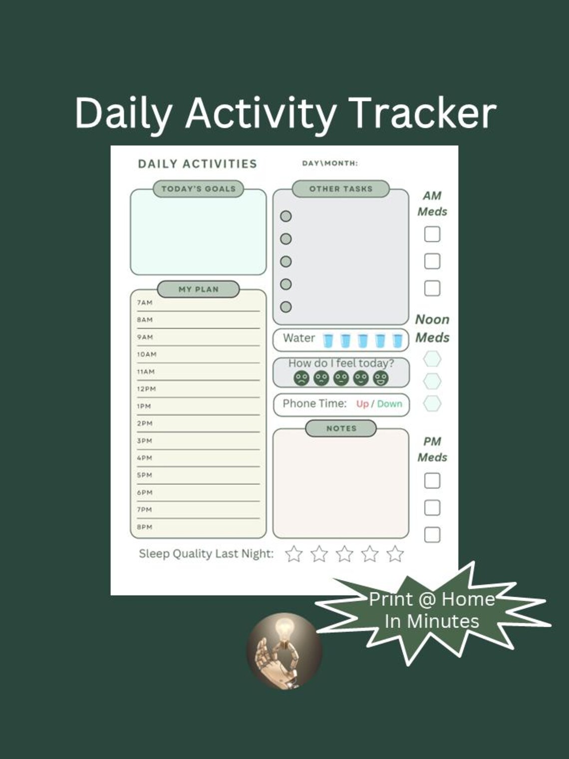 Printable Daily Activity Tracker: Wellness Planner (digital Download