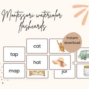Montessori preschool Cards Printable Flashcards | Minimalist | Modern Homeschool classroom Flashcard | Watercolor learning