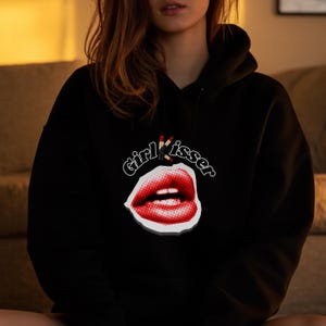 Black LGBTQ+ Girl Kisser Hoodie – Sapphic Pride Sweatshirt – Queer Streetwear for WLW, Lesbian, Bi, & Alt Aesthetic Fashion kismet brand