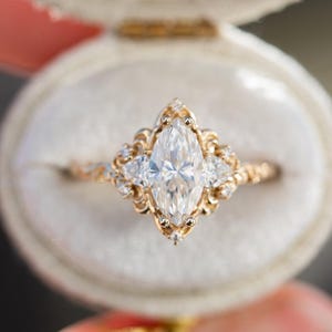 Art Deco Leaf Vintage Marquise Ring,Engagement Ring,Marquise White Diamond Ring,Promise Ring Anniversary  Branch Bridal Set Jewelry Gift