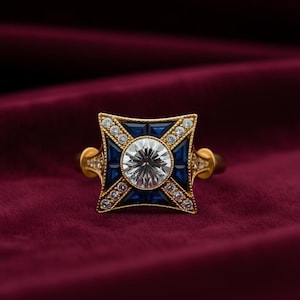 Edwardian Style Sapphire Ring: Antique Inspired Sterling Silver