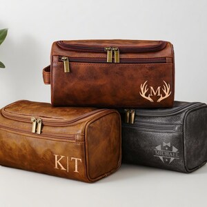 Personalized Toiletry Bag, Groomsmen Gifts-Leather Toiletry Bag for Anniversaries,Groomsmen or Him-Laser Engraved Leather Travel Kit