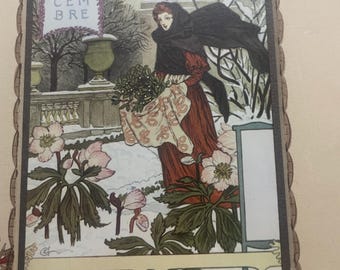Lithographie encadrée, Art déco, La Belle Jardiniere, décembre