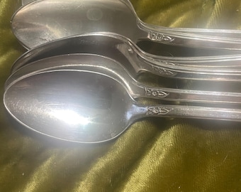 Juego antiguo de 8 cucharillas de té, Holmes & Edwards, baño de plata, Spring Garden