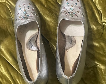 Vintage Damen Pumps, silberfarben mit Strasssteinchen