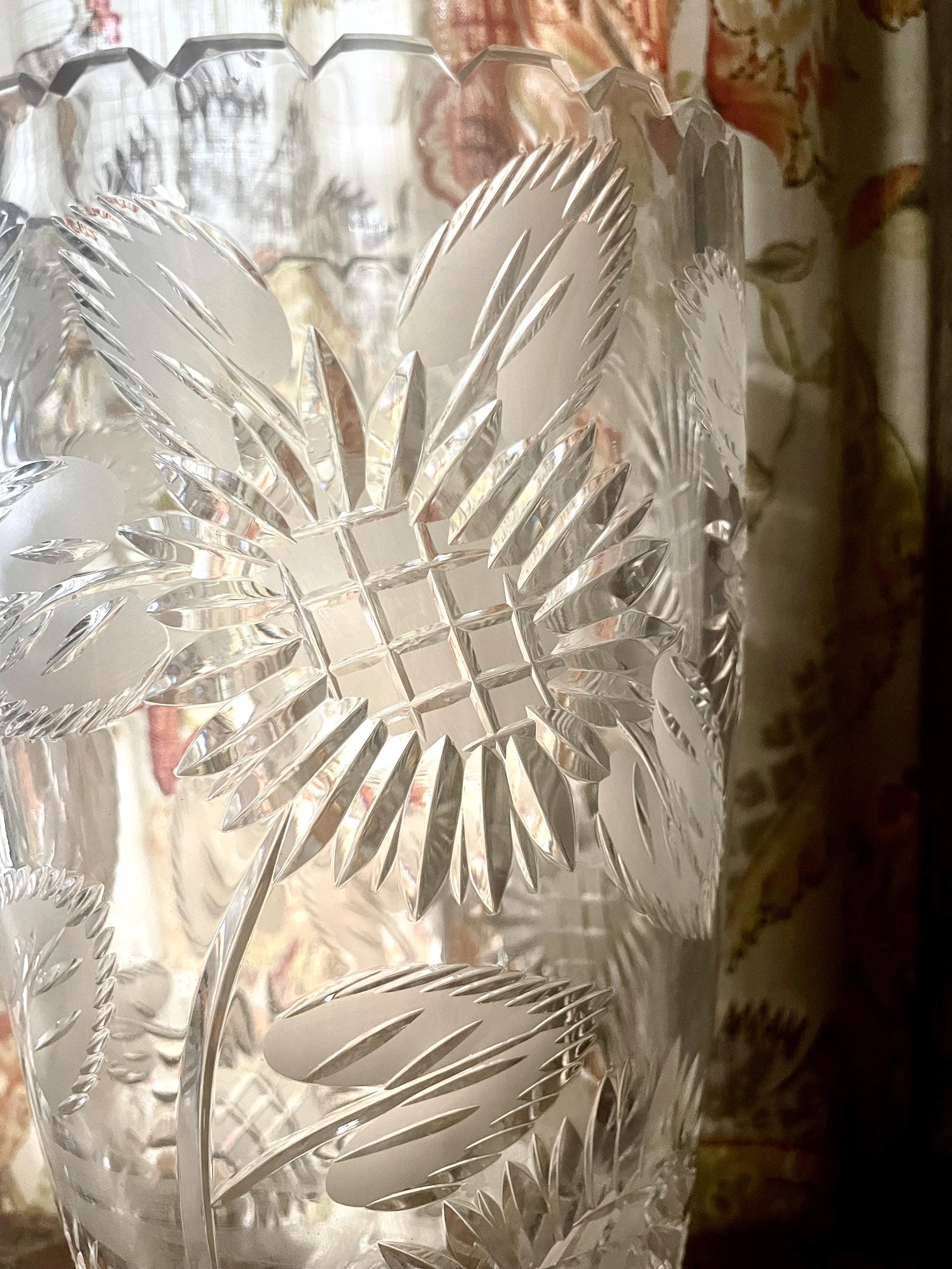大きなボヘミアンカットクリスタル花瓶、高さ14インチ - Etsy 日本