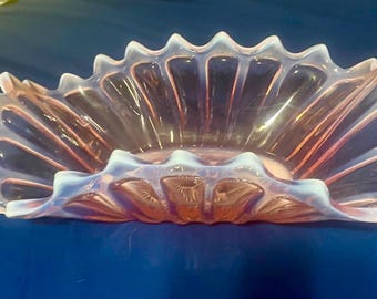 Vintage Fostoria Heirloom centerpiece Pink Opalescent oblong glass bowl 15inches long