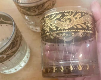 Vintage MCM Culver black and gold cocktail lowboy glasses, set of three