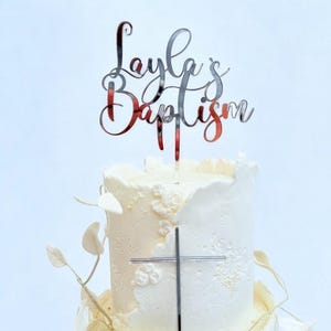 Gold Baptism acrylic Cake Topper Personalised Silver Rose Gold Black  Christening God Bless Name First Communion Boy Girl