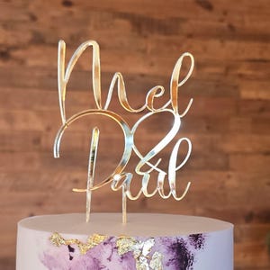 Décoration pour gâteau de mariage script personnalisé, Mr et Mme personnalisés, or