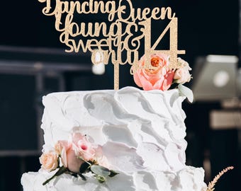 Decorazione per torta con glitter Dancing Queen – 14° compleanno ABBA Disco