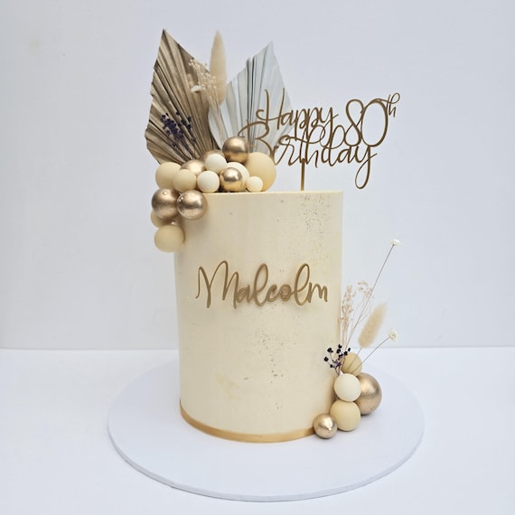 Happy Birthday Cake Topper, Acrylic cake topper and name cake charm, gold mirror cake topper, 60th, 80th birthday