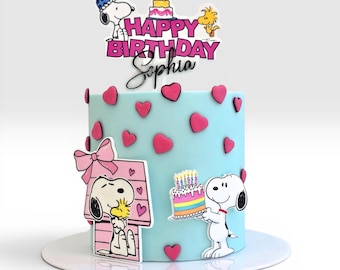 Personalisierte Cartoon Hund Geburtstag Cake Topper | Benutzerdefinierte Name alles Gute zum Geburtstag Topper Set | Niedliche Hündchen Kuchen Dekorationen mit Anhänger