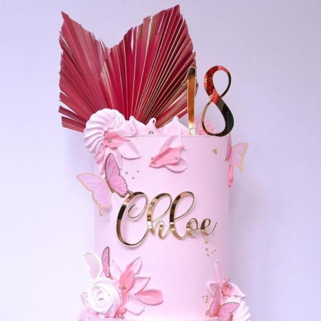 Acrylic 18th Birthday Cake Topper and Name Cake Charm, Gold Mirror Cake ...