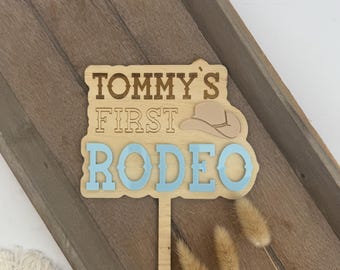 Personalised First Rodeo Cake Topper | Custom Name Cowboy Cake Topper | Wooden First Birthday Topper | Western Theme Cake Decoration