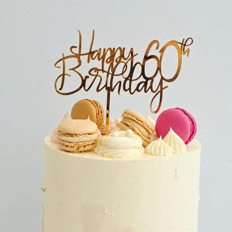 Happy Birthday Tortendeko, Acryl Tortenstecker 60., 80. Geburtstag, Tortenaufleger Gold Bild 4