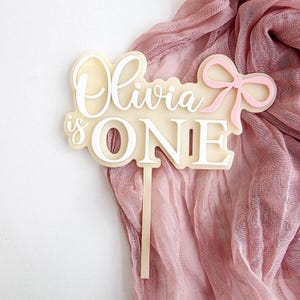 Personalised Bow Acrylic Double Layer Cake Topper with Age  - Personalised Birthday Cake  Various Ages