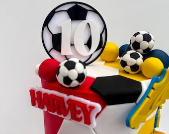 Personalized Football Birthday Cake Topper Set, Custom Name Charm