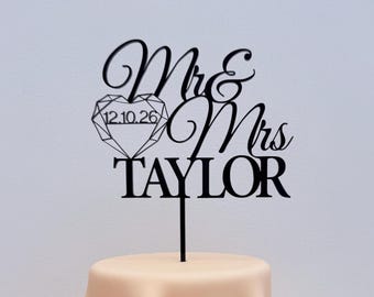 Personalized Wedding Cake Topper, Custom Mr & Mrs, Rustic Anniversary