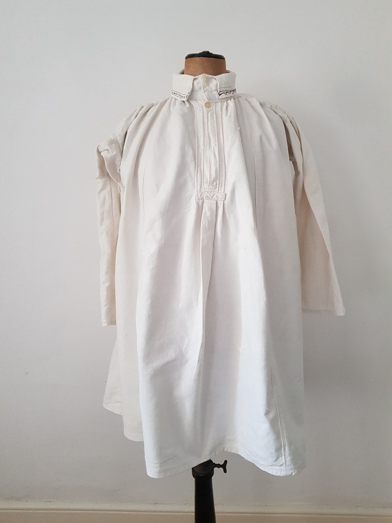 Romanian linen smock shirt Eastern European Folk Smock c. 1930s image 1