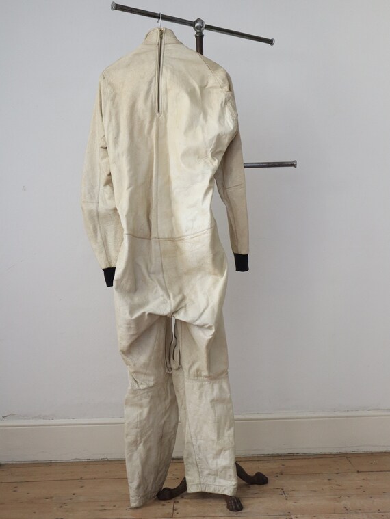 1970s Cream Leather Motorcycle Suit French Racing Gem