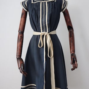 Antique French Bathing Costume 1900 1910 Edwardian Wool Swimsuit Blue Swim Dress White Trim Monogram MP