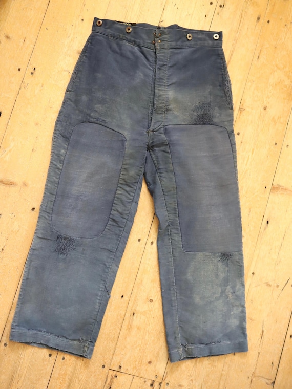 French Le Mont St Michel Blue Moleskin Workwear Trousers French Le Mont St Michel Blue Moleskin Workwear Trousers