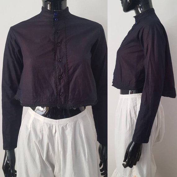 1930s Hungarian Indigo Blouse Jacket Glass Buttons
