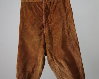 Antique French Brown Teddy Cotton Velvet Breeches Theatre Opéra Pants Trousers