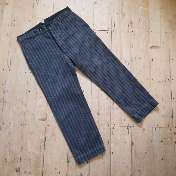 1950s French Salt Pepper Grey Stripe Workwear Trou