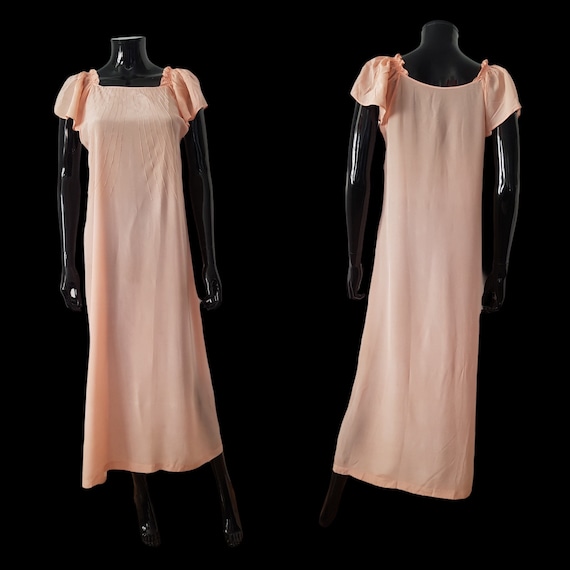 1930s French peach silk dress Flutter Sleeves