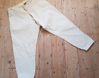 1930s French cream cotton under trousers cinch back button ankle