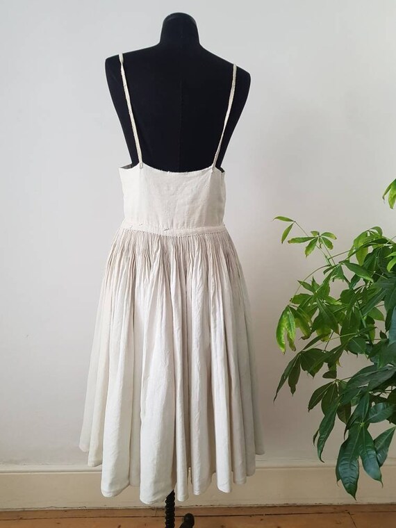 1930s Slovakian Natural Linen Pleated Folk Dress E