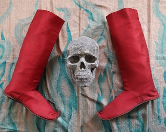 Antique Red Boots French Theatre Fabric Leather Renaissance Style Antique