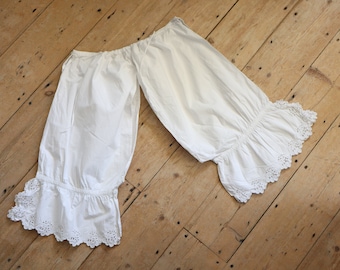 Antique French Bloomers white cotton broderie anglaise cutwork early 1900s