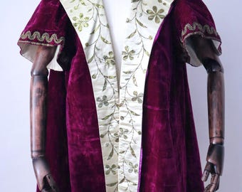 Antique French Silk Velvet Jacket: Gold Embroidered A-Line Robe c.1800s