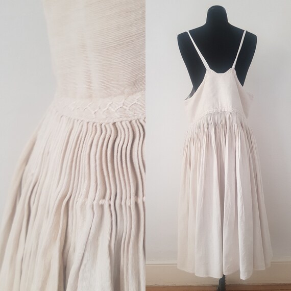 1930s Slovakian Linen Pleated Pinafore Dress Under
