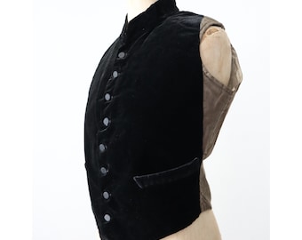 Antique 19th century French Black Silk Velvet Vest Waistcoat Glazed Backing