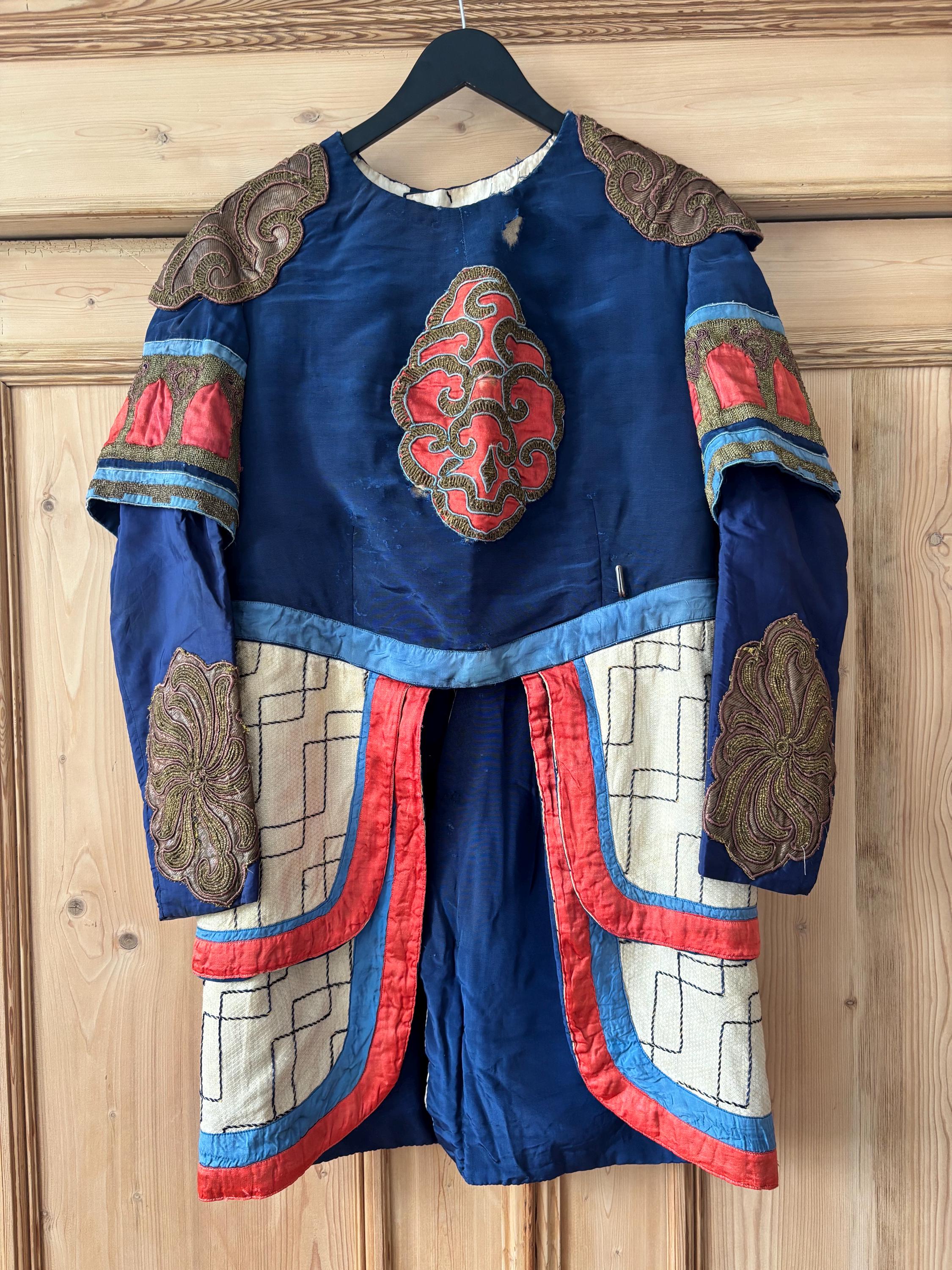 1930s French Opera Costume Tunic Dress Blue Silk Orange Gold