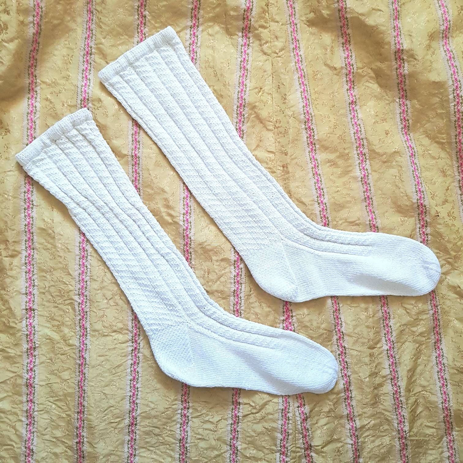 Image of Antique French White Knitted Cotton Socks