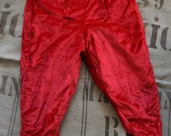 Antique French Opera Costumes Breeches Trousers Pants Red Velvet Metal Buttons Gold Metal ribbon trim Early 1900s Theatre