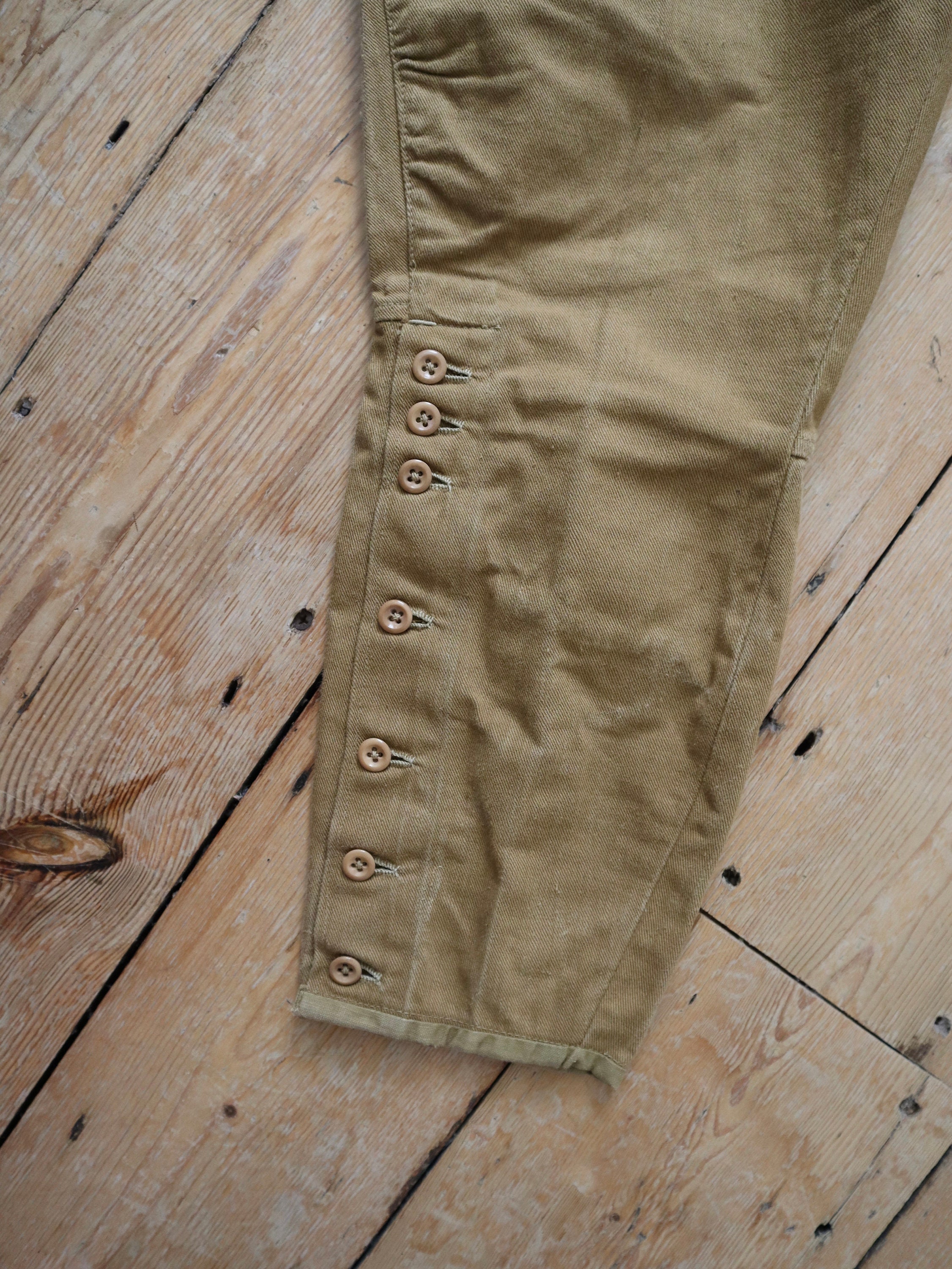1930s French Brown Cotton Twill Breeches Trousers Pants