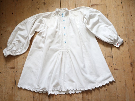 1940s Romanian Folk Shirt Blouse Homespun Linen Glass Buttons 