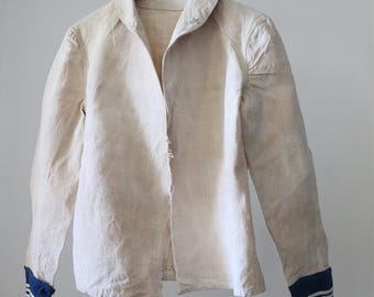 1920s French Naval Navy Sailor Jacket Linen Shirt Top Stamped Military